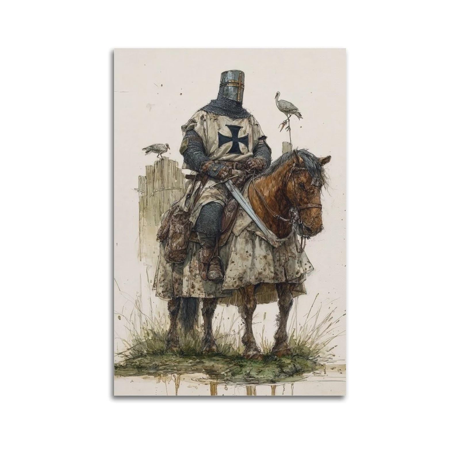 XKUGA Crusader Of The Templar Knight Medieval Poster Sacred Zen Modern Decorative Canvas Prints - Ideal Wall Art for Family, Man Cave, Game Room, Boys & Girls Bedroom 24x36inch(60x90cm)