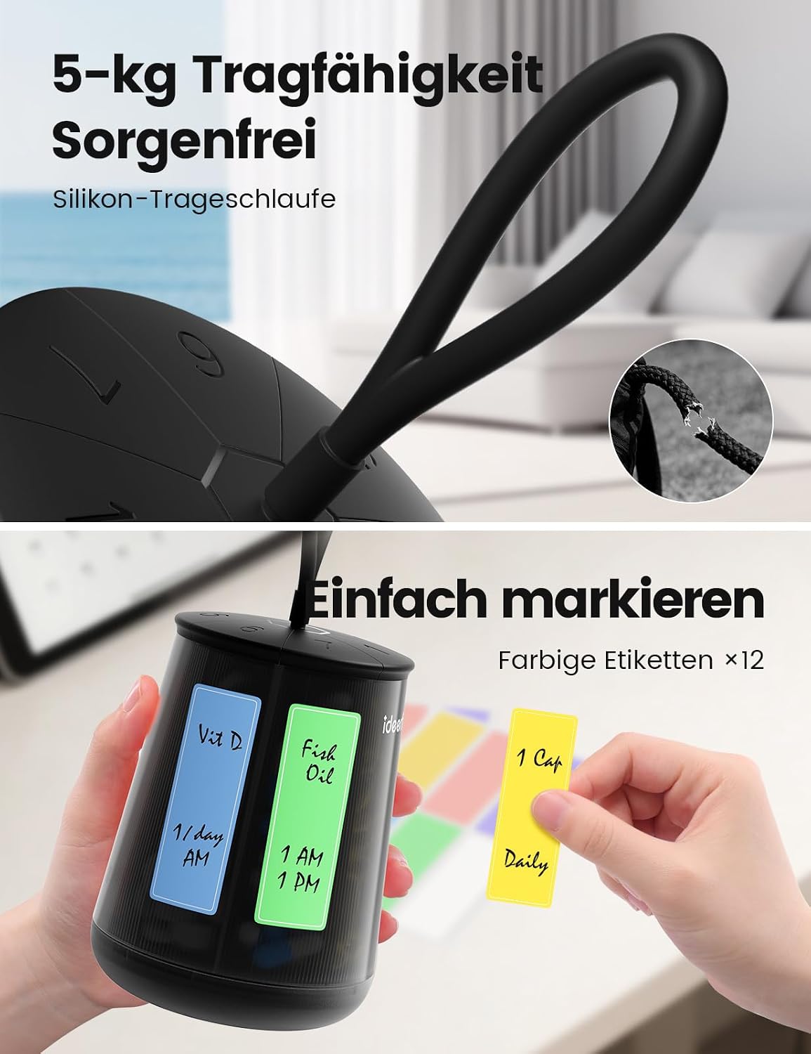 Tablettenbox 7 Tage Groß Lichtgeschützt Schwarz