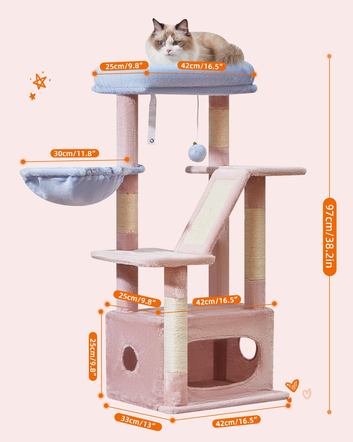Taoqimiao XXL Kratzbaum Für Große Katzen – Bis 9 Kg, 200 Cm Hoch | Mit 2 Schlafplätzen, 8 Kratzstämmen & Spielzeug