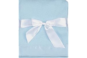 Blue Satin Trim Thermal Waffle Weave Baby Blanket