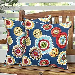 Magpie Fabrics Pack of 2 Outdoor Waterproof Throw Pillow Covers 18 x 18 Inch, Decorative Cushion Sham Pillowcase Shell for Garden Patio Tent Balcony Couch Sofa(Floral Navy)