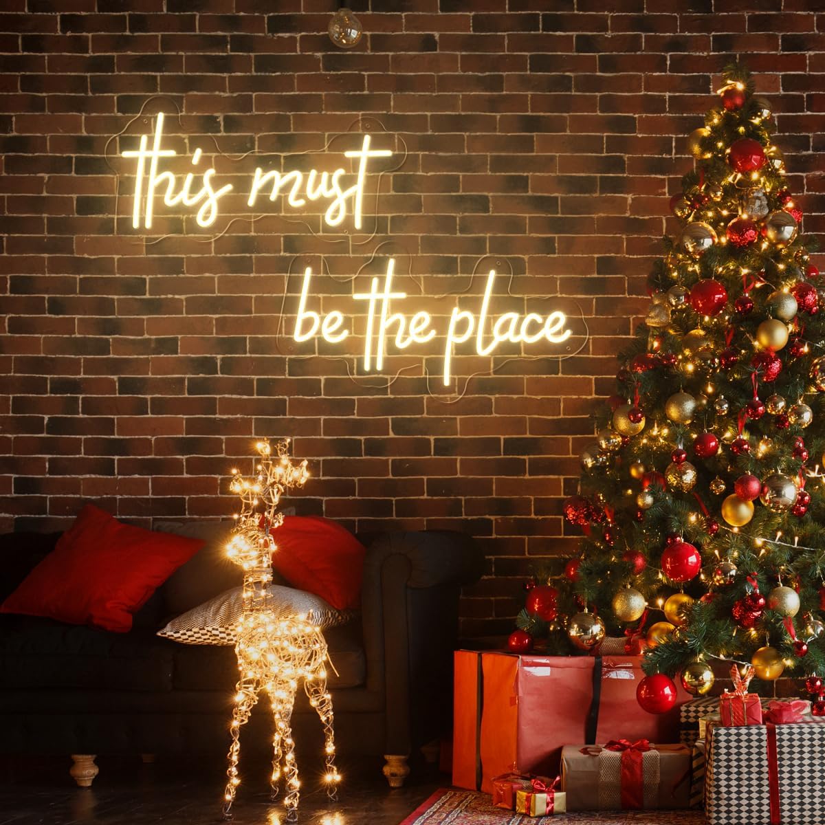 32×8 Inch Large This Must Be The Place Neon Signs, Warm White Led Light UP Sign for Wall Decor for Bedroom, Bar, Cafe, Office, Cave