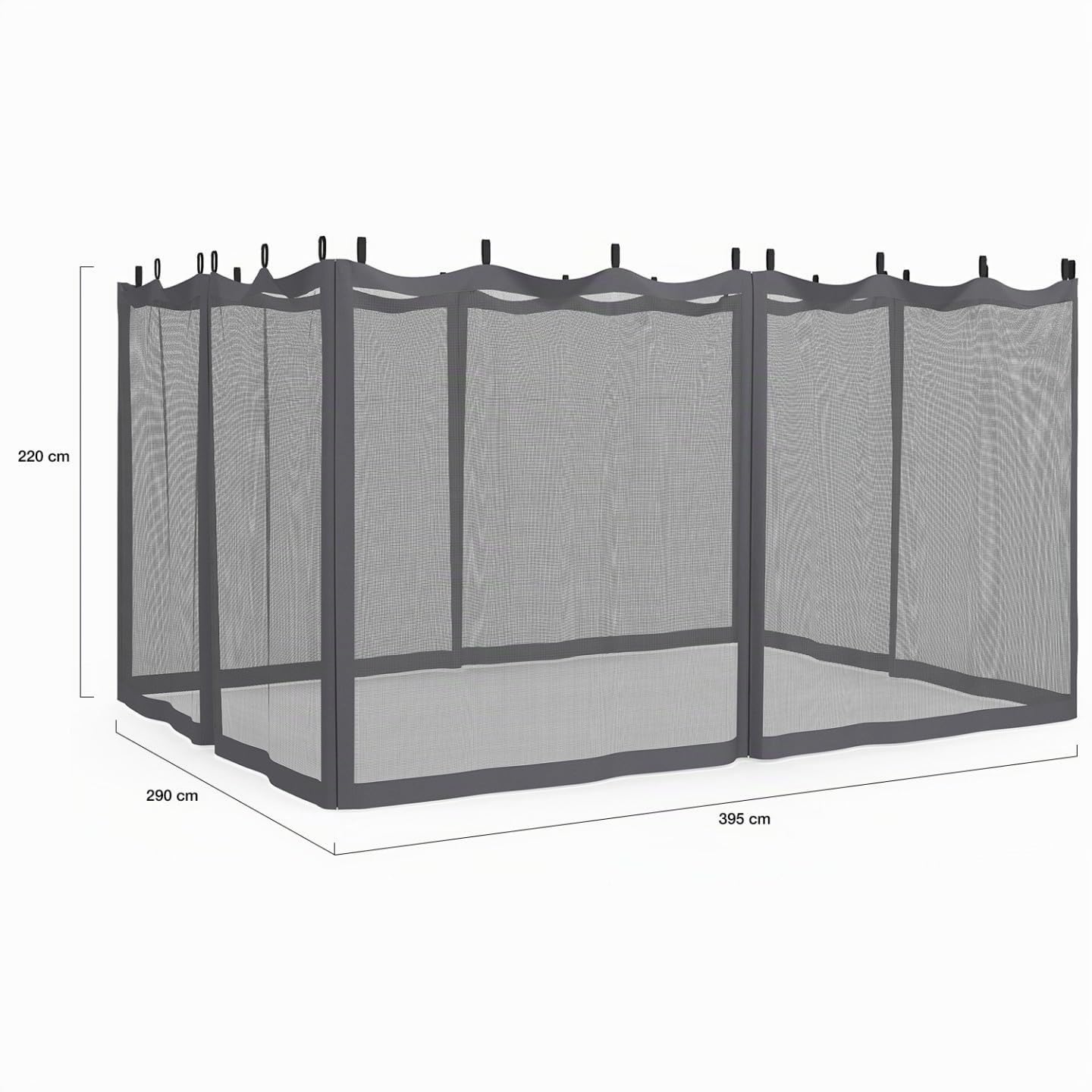 Set di 4 zanzariere per pergola bioclimatica 3x4 Grigio con Cerniera + Ganci
