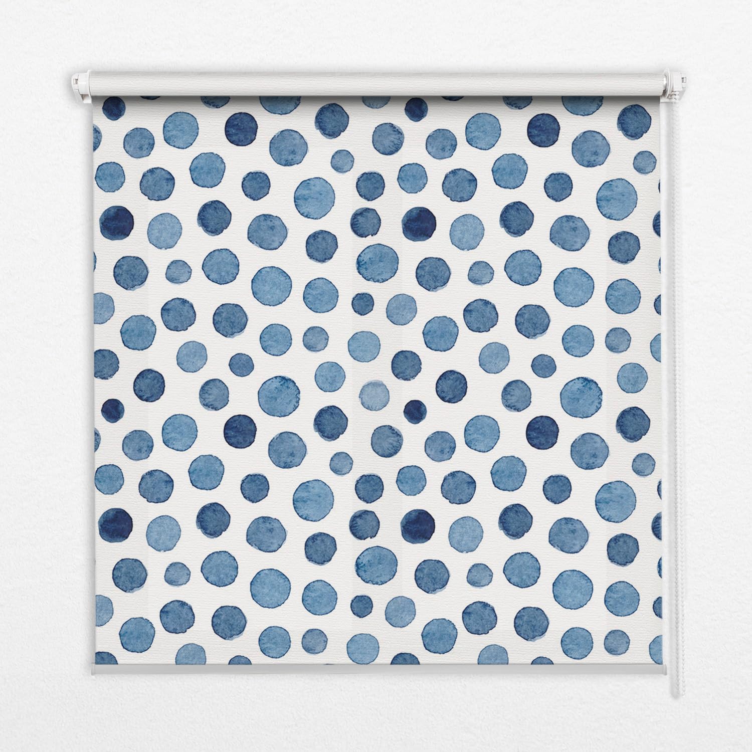 Store enrouleur sans perçage Tulup 140x180cm, tamisant à motifs points bleus