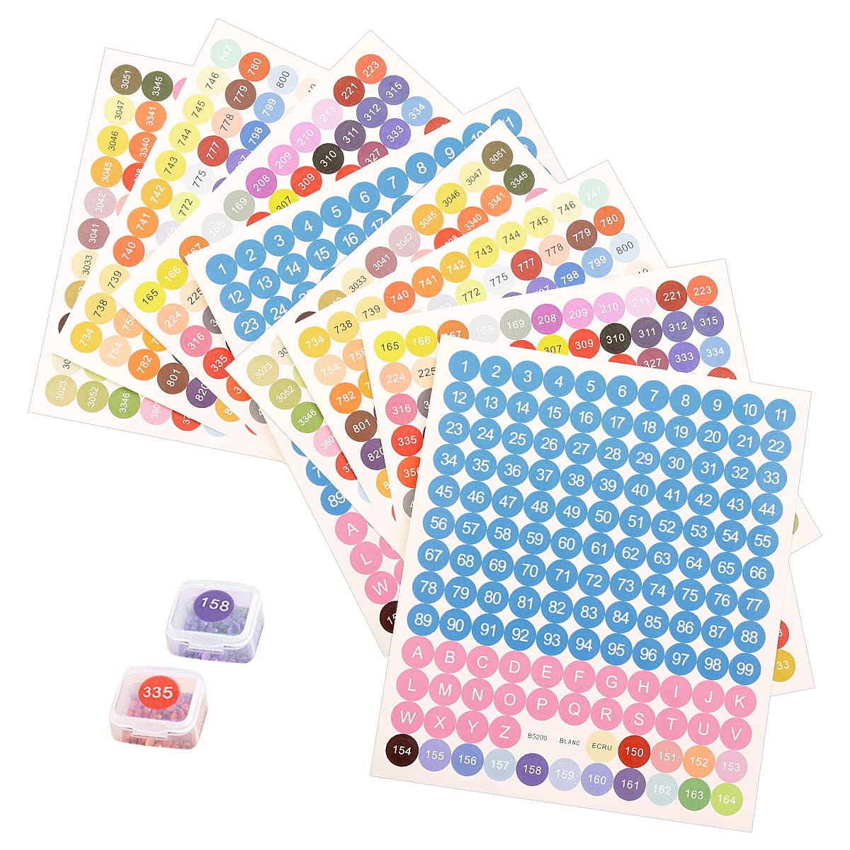 100pcs DMC Color Number Stickers 447 Colors 26 Letters 99 Digital Painting Storage Boxes Painting Labels Stickers of Diamond Drawing Cards(2 Sets)