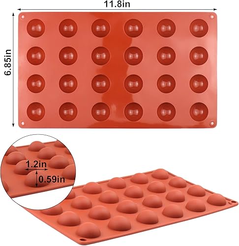 Miniatura 7 de BUSOHA Moldes de silicona semicírculos de 24 cavidades, mini molde redondo de semicírculo, molde para fondant de cúpula de té con bomba, bandeja