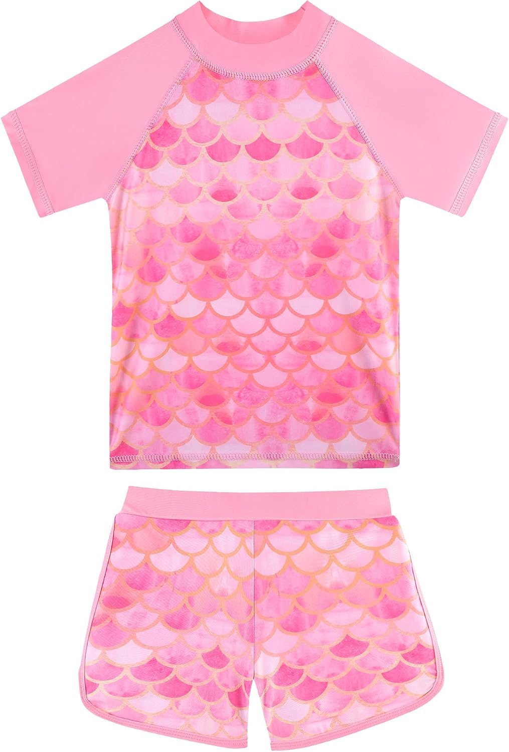 BAOHULU Girls Rash Guard Swimsuit Two Piece Bathing Suit UPF 50+ Short Sleeve Summer Beach Swimwear Size 3-14 Years