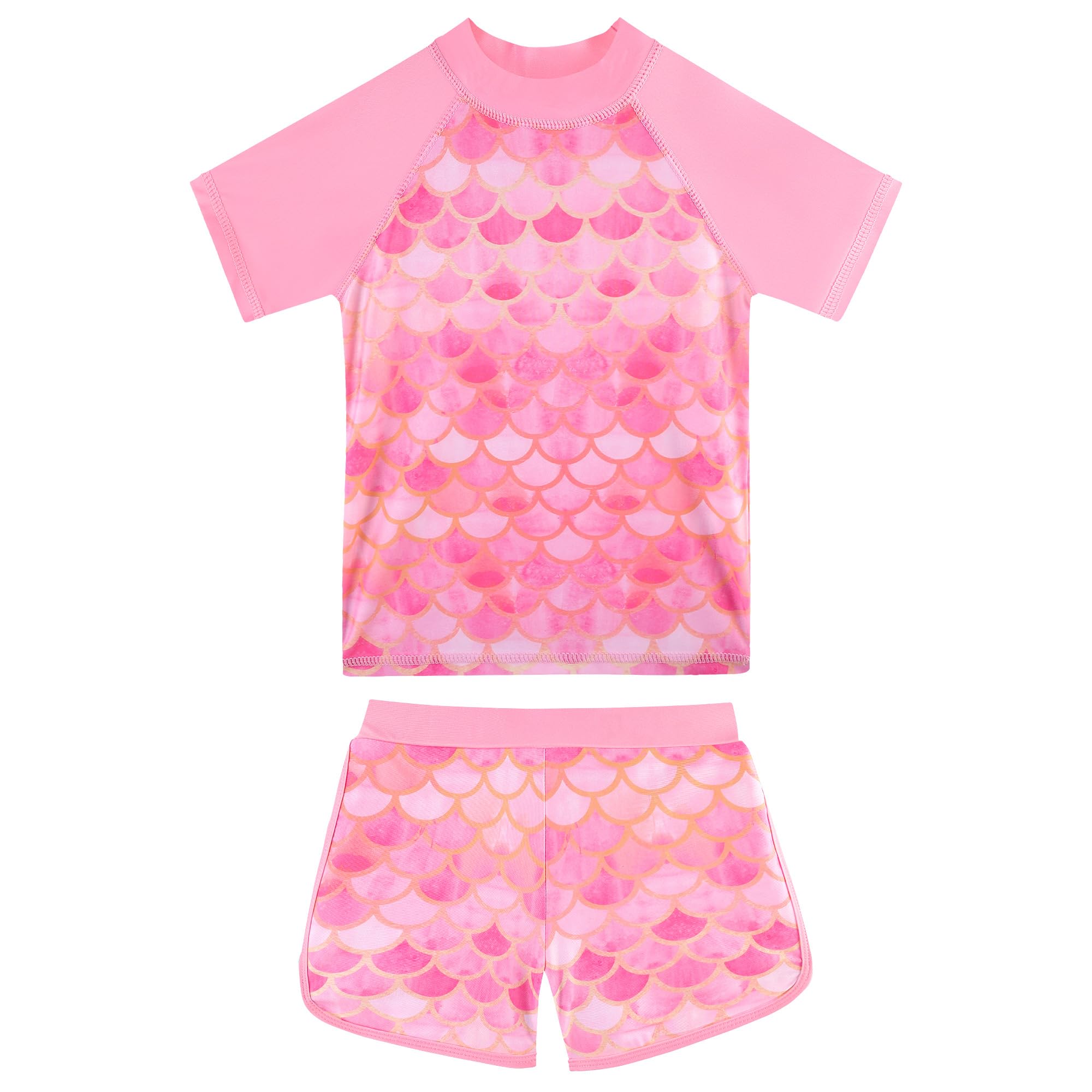 BAOHULU Girls Rash Guard Swimsuit Two Piece Bathing Suit UPF 50+ Short Sleeve Summer Beach Swimwear Size 3-14 Years