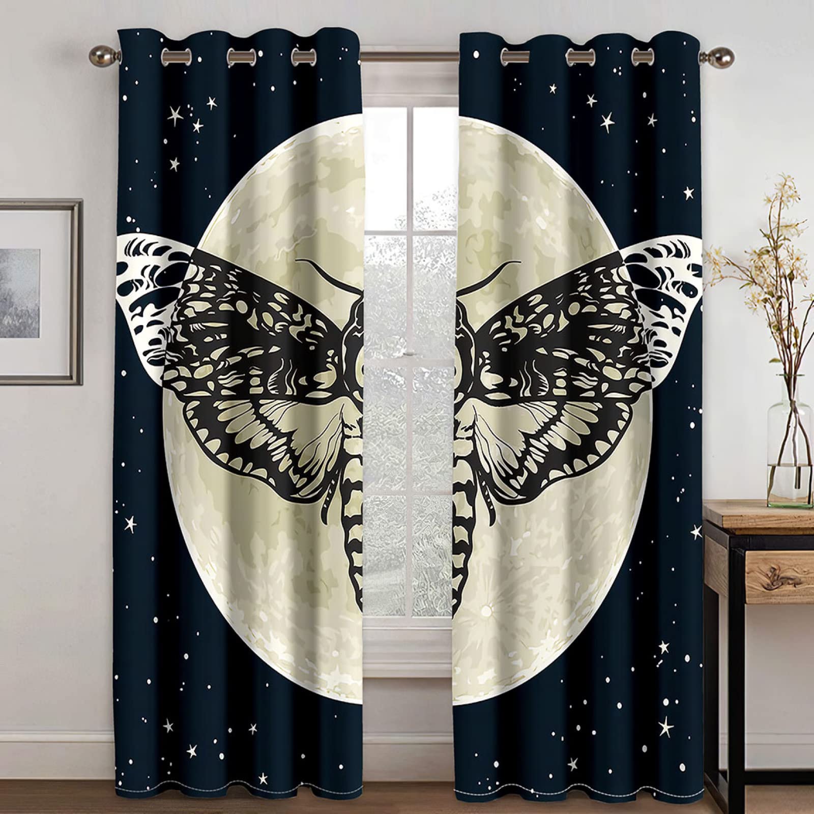 Cortinas Cocina Cortas Opacas Modernas para Ventanas 2 Piezas 280X260Cm Cortinas Opacas con Ojales Polilla De La Personalidad De La Moda Cortinas Salon Dormitorio Juvenil Infantil Termicas Aislantes