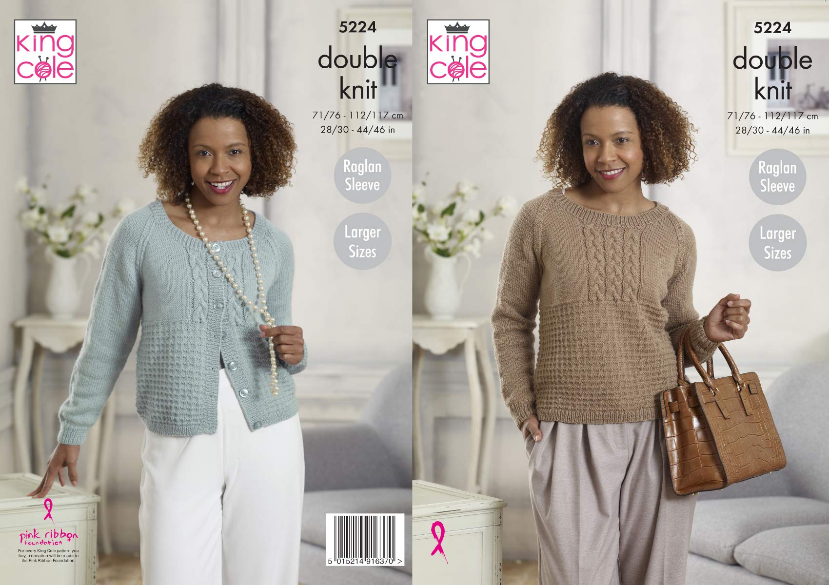 King Cole Ladies Double Knitting Pattern Womens Raglan Sleeve Sweater & Cardigan (5224)