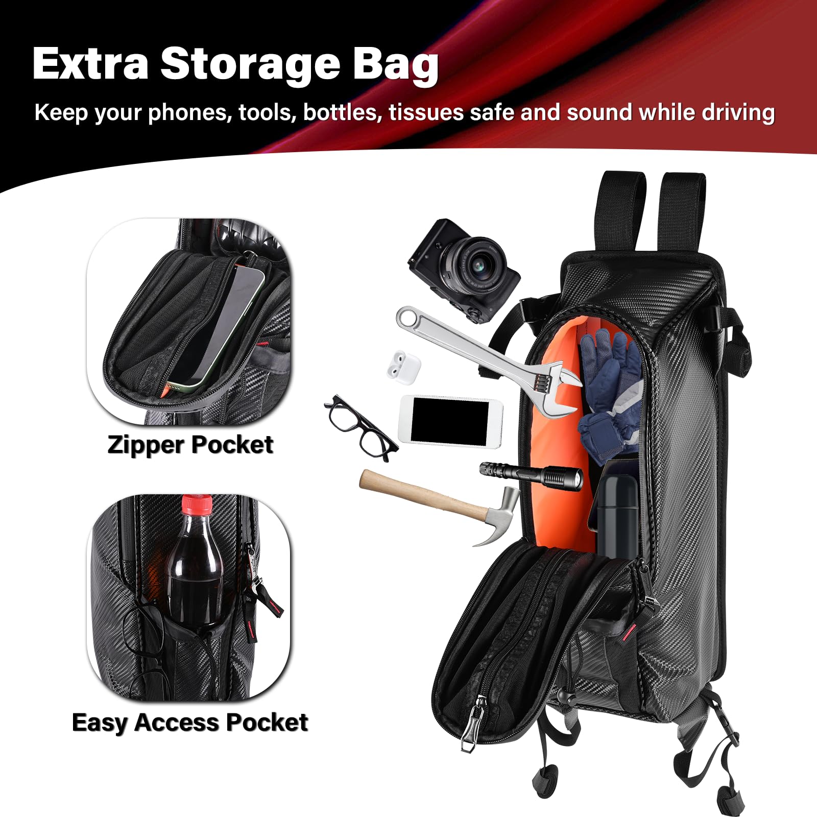 Goldfire Universal UTV Center Seat Bag - Storage Organizer For KRX, Teryx, RZR, Talon & More, Black
