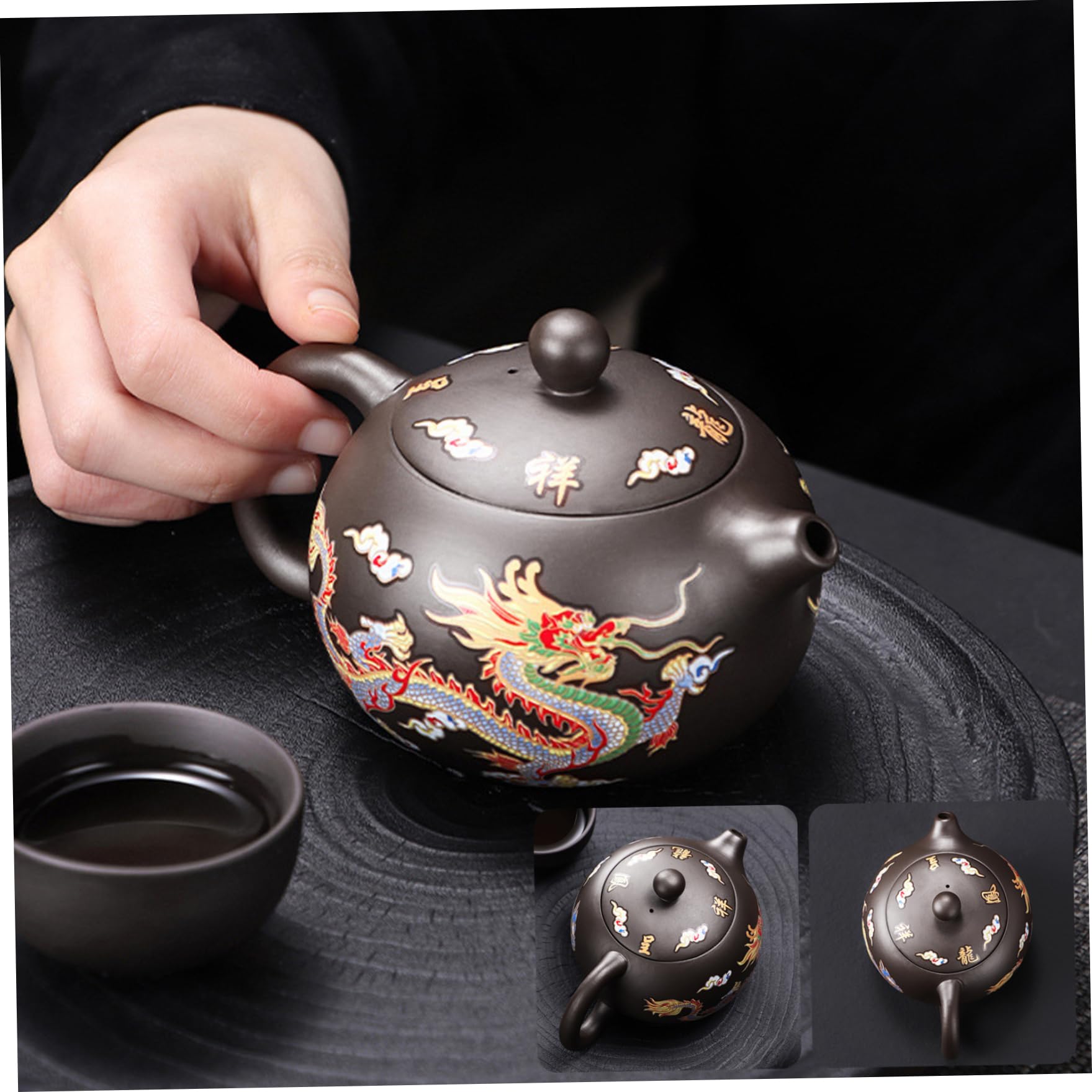 Keramik -Teekanne Drache und Phoenix Chinesische Teekannenfarbe Kung Fu Tea Pot mit Griff und Infuser 250 ml breiter Mund Mund Traditioneller Keramik -Tee -Tee -Geschenk, Schaumstoffverpackung