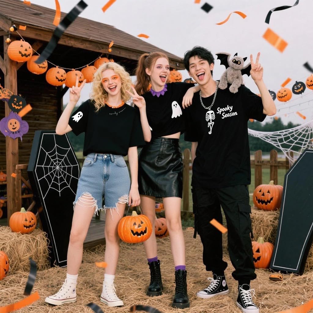 Halloween Shirts Spooky Season Shirt Women Cute Ghost V Neck Shirt Fall Holiday Matching Tops - Image 3