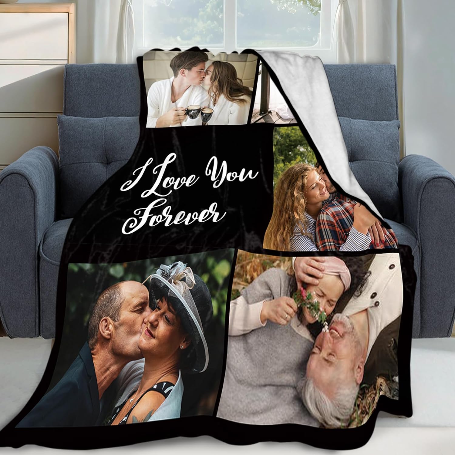 Custom Blanket with Picture, Personalized Photo Blanket, Customized Valentines Day Gifts for Him Her, Couple Gifts for Boyfriend Girlfriend Personalized Gifts for Wife Husband - Image 2