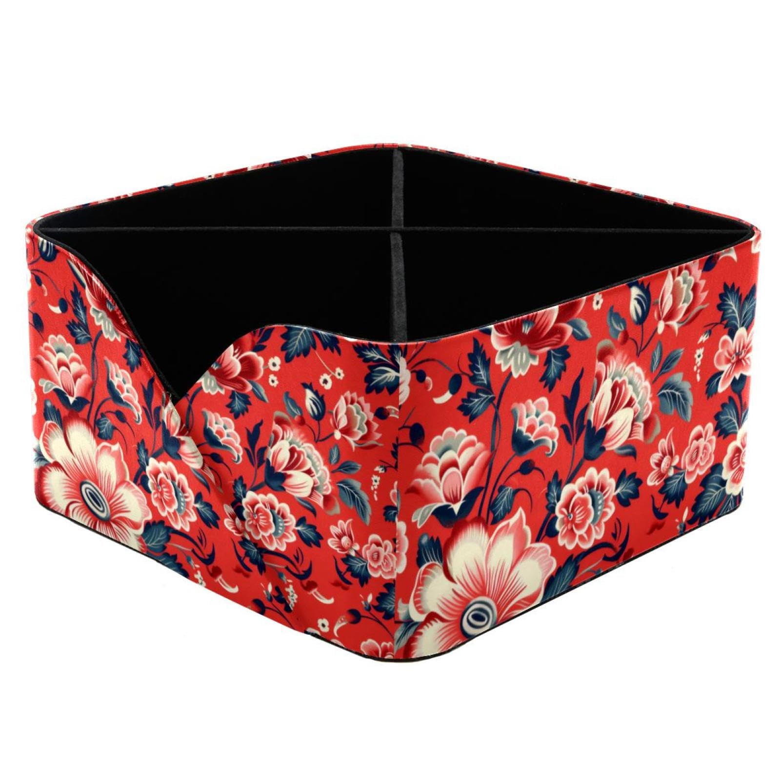 Boîte de rangement rectangulaire à fleurs rouges pour organiser le bureau au quotidien