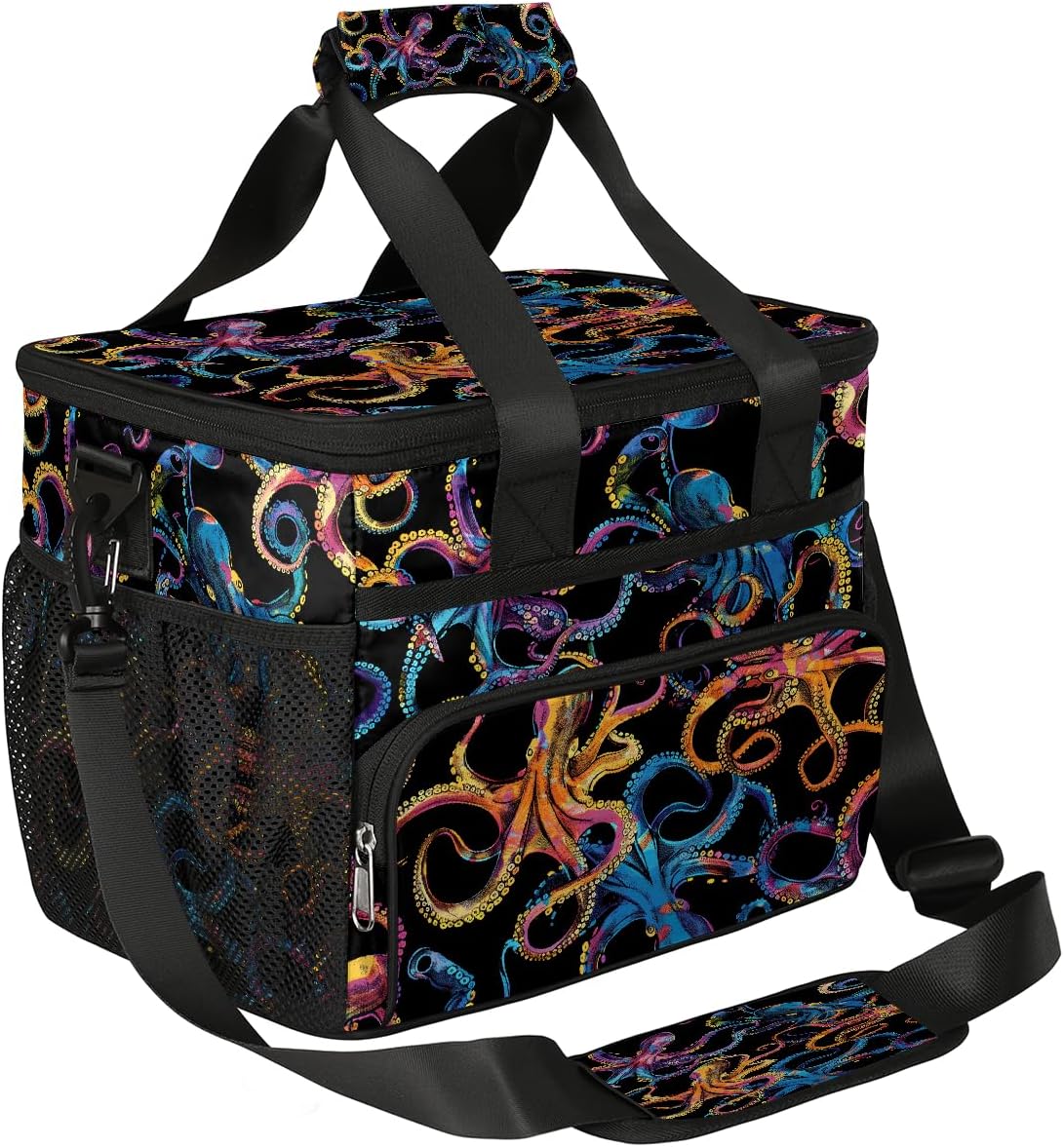 Large Insulated Cooler Bag Colorful Octopus Pattern Soft Beach Cooler Tote Leakproof Portable Lunch Box Bag for Camping Travel Picnic Fishing Hiking Golf