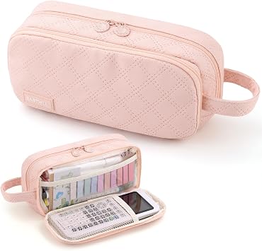 EASTHILL Large Capacity Pencil Case Cute Pencil Pouch with Handle Stationery Pen Bag for Teen Girls-Pink