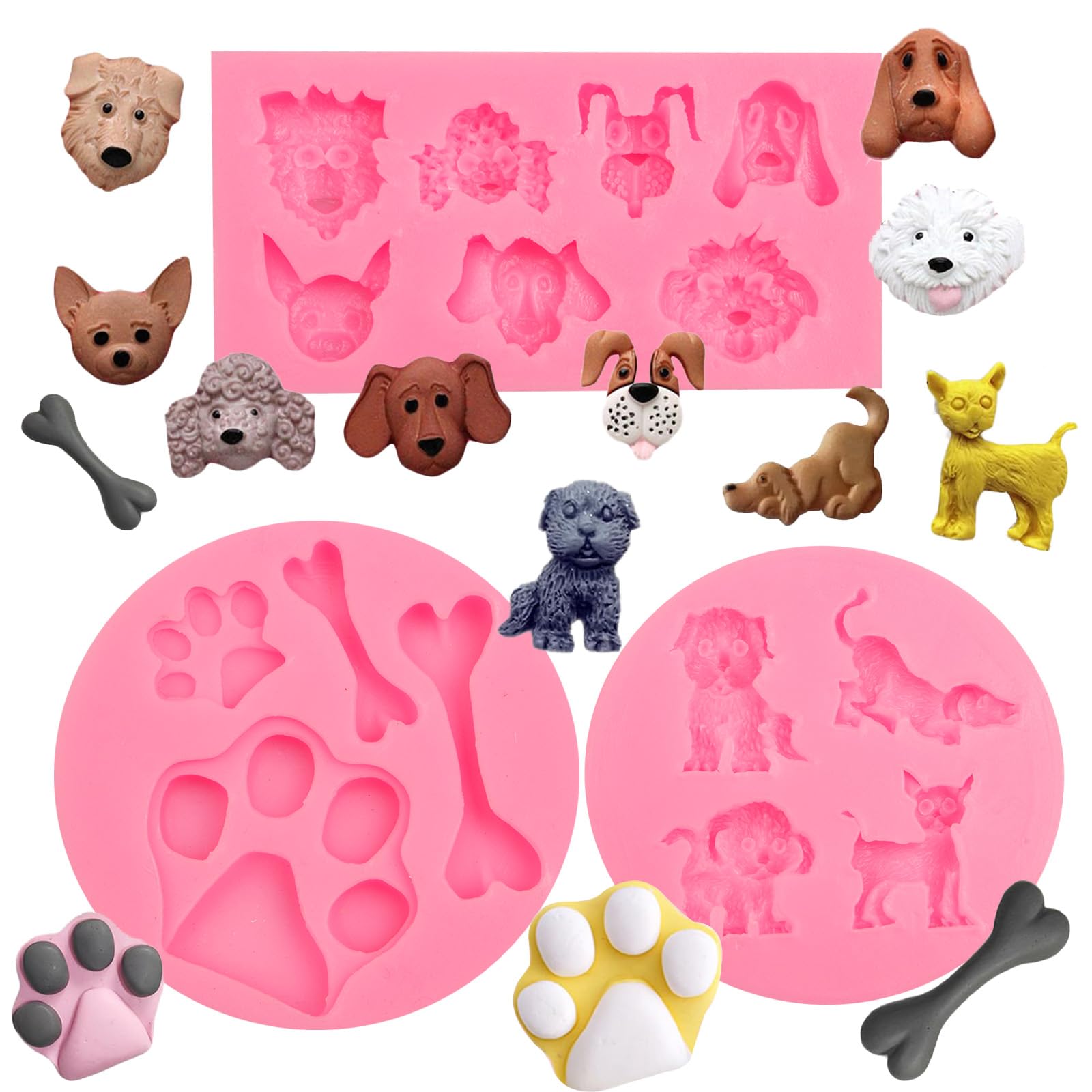 Silikonform mit Tiermotiv, Hundepfote und Knochen, Schokoladen-Fondant-Formen für Kuchendekoration, Cupcake-Topper, Schokolade, Polymer-Ton, Gummipaste, Harz, 3er-Set