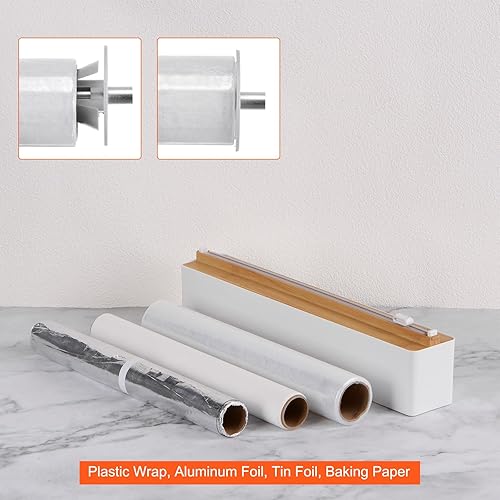 Miniatura 6 de uxcell Dispensador de plástico de 14 x 2.6 pulgadas con cortador e parte inferior magnética, adecuado para papel de estaño, envoltura de plástico,