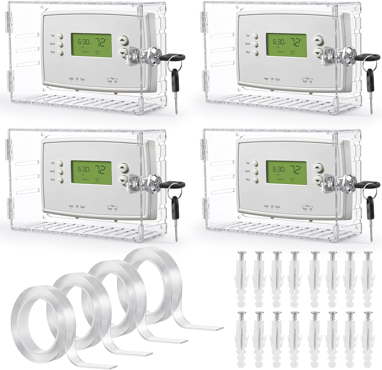 4 Sets Universal Thermostat Lock Box with Key | Clear Plastic Guard for Thermostat on Wall, Fits Thermostats 7.5" H x 4.7" W x 2.2" D or Smaller