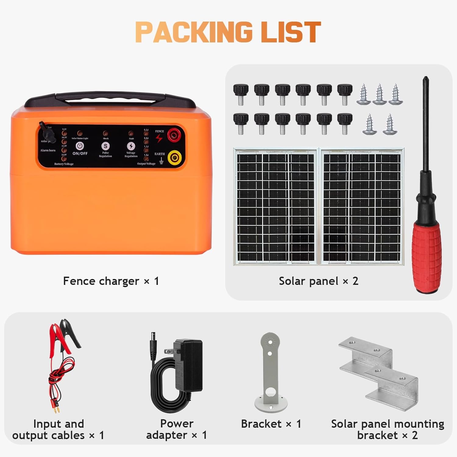 30 Miles/48km Solar Electric Fence Charger,15W Solar Powered Fencer with Adjustable 6KV to 12KV Output (0.3J-1.5J),Battery Level LCD Display,All-Weather Kit for Livestock,Deer,Farm,Yard