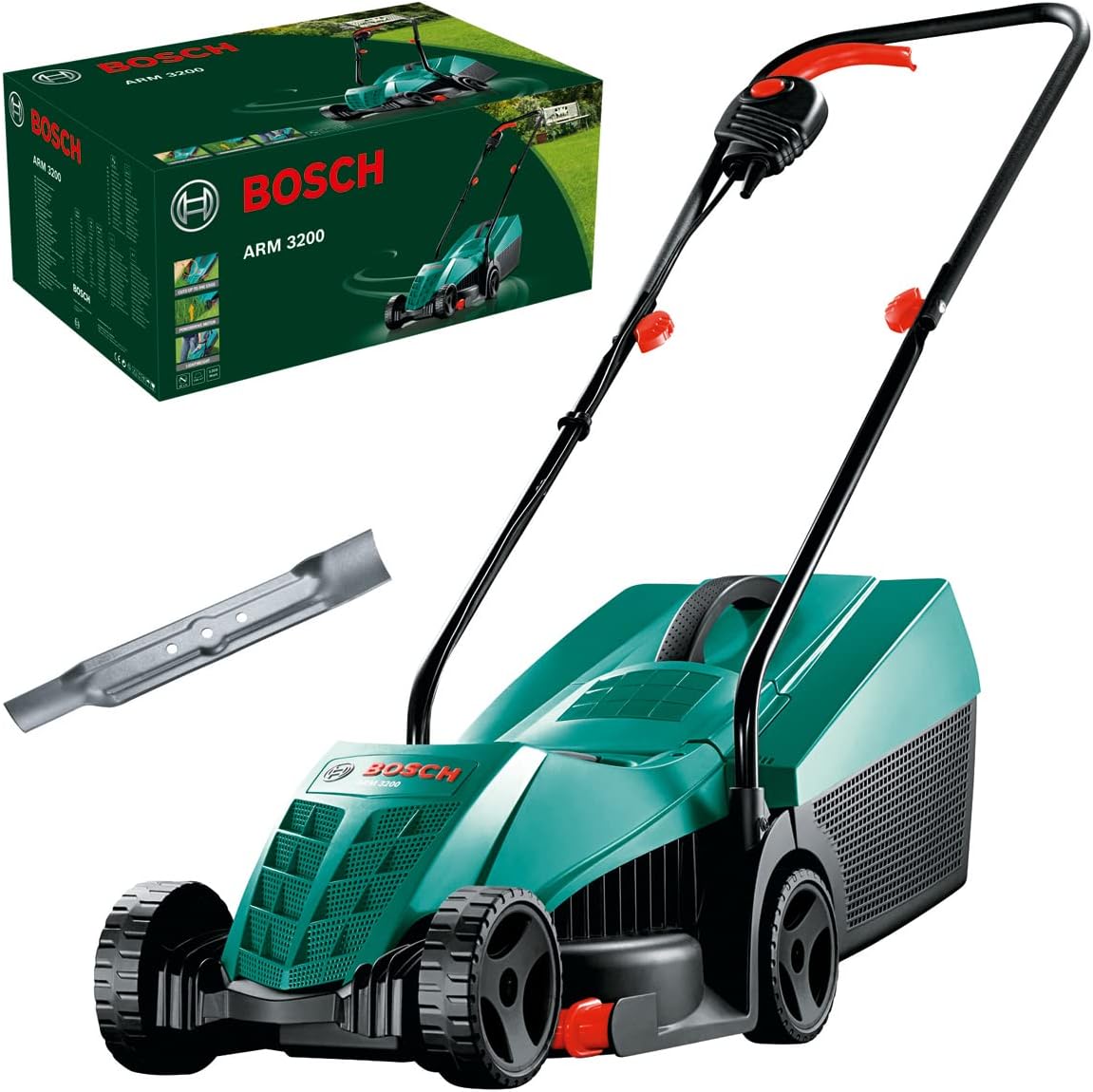 Bosch06008A6071 Electric Lawnmower ARM 3200 (1200 W, Cutting Width: 32 cm, with Additional Blade Included, in Carton Packaging) – Amazon Edition