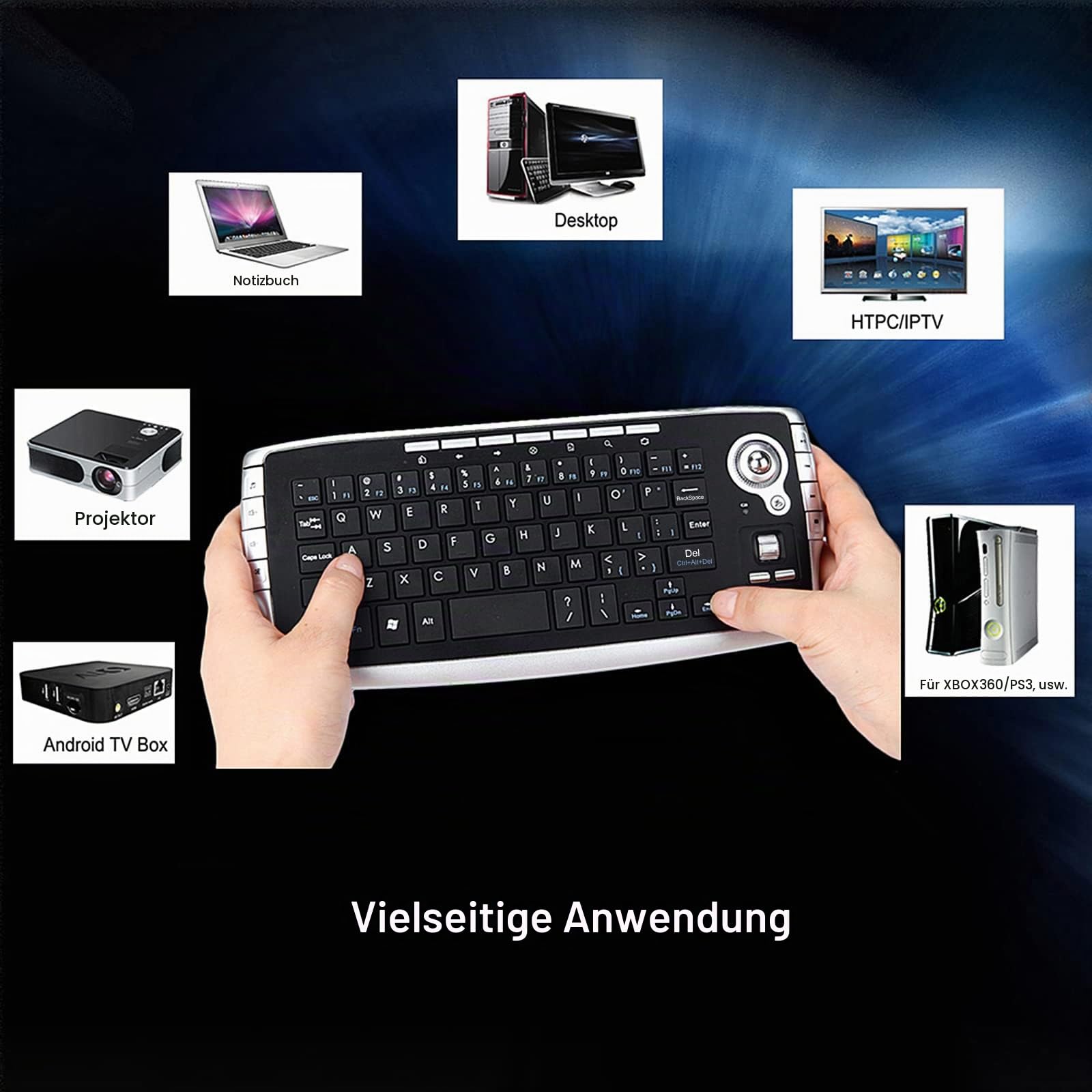 E30 2,4 GHz Wireless Keyboard mit Trackball Maus Scrollrad Fernbedienung für Android TV BOX Smart TV PC Notebook Silber
