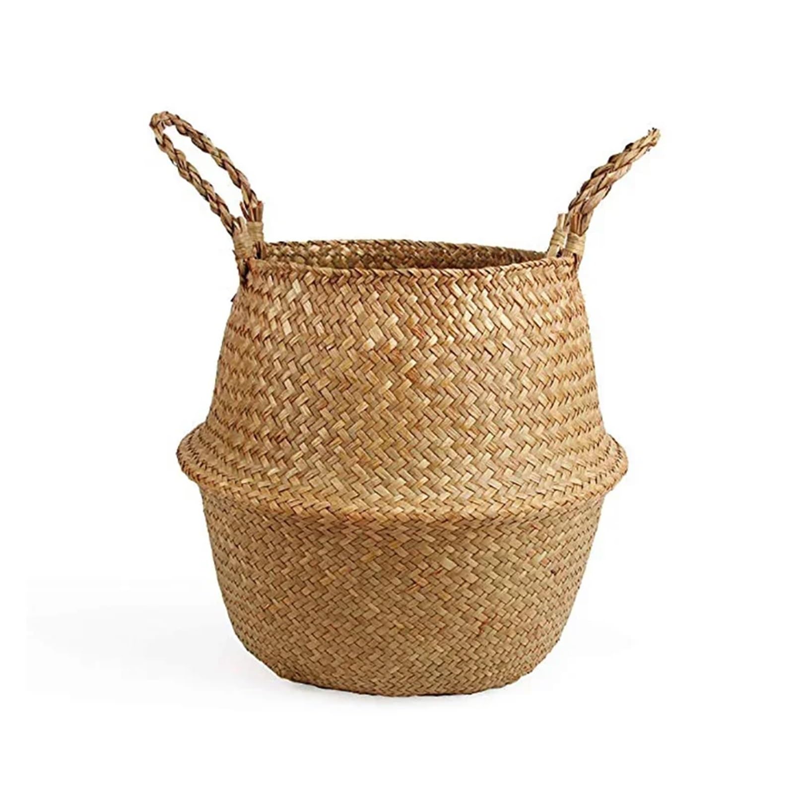 DUNSBY Woven Planter Foldable Handwoven Wicker Storage Baskets Potted Planter Laundry Basket Folding Hanging Seagrass(D,M 27cmX24cm)