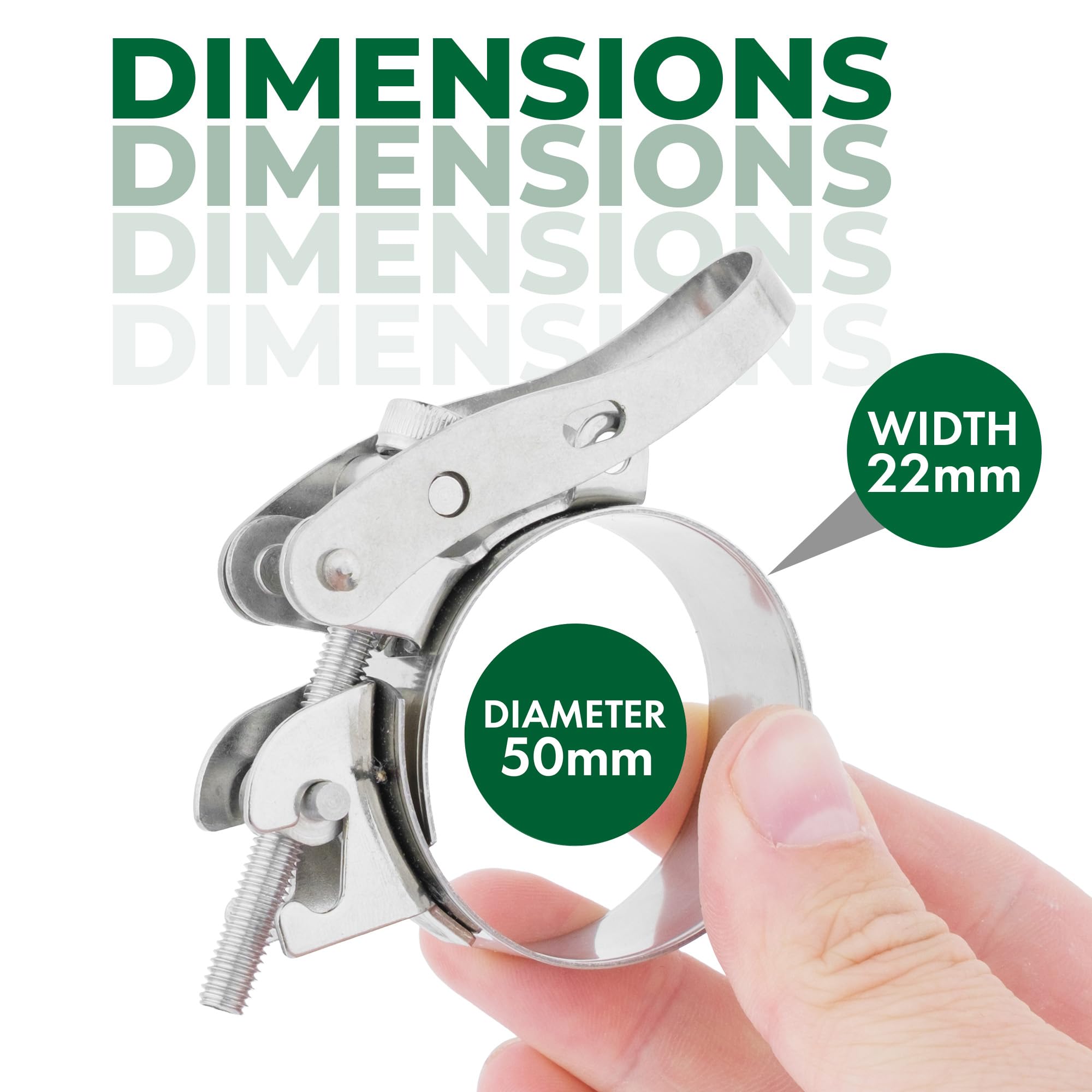 Boltza Quick-Release Lever Hose Clamp SS304 - Heavy Duty Worm Drive Adjustable Stainless Steel Clip (50mm) - Image 2