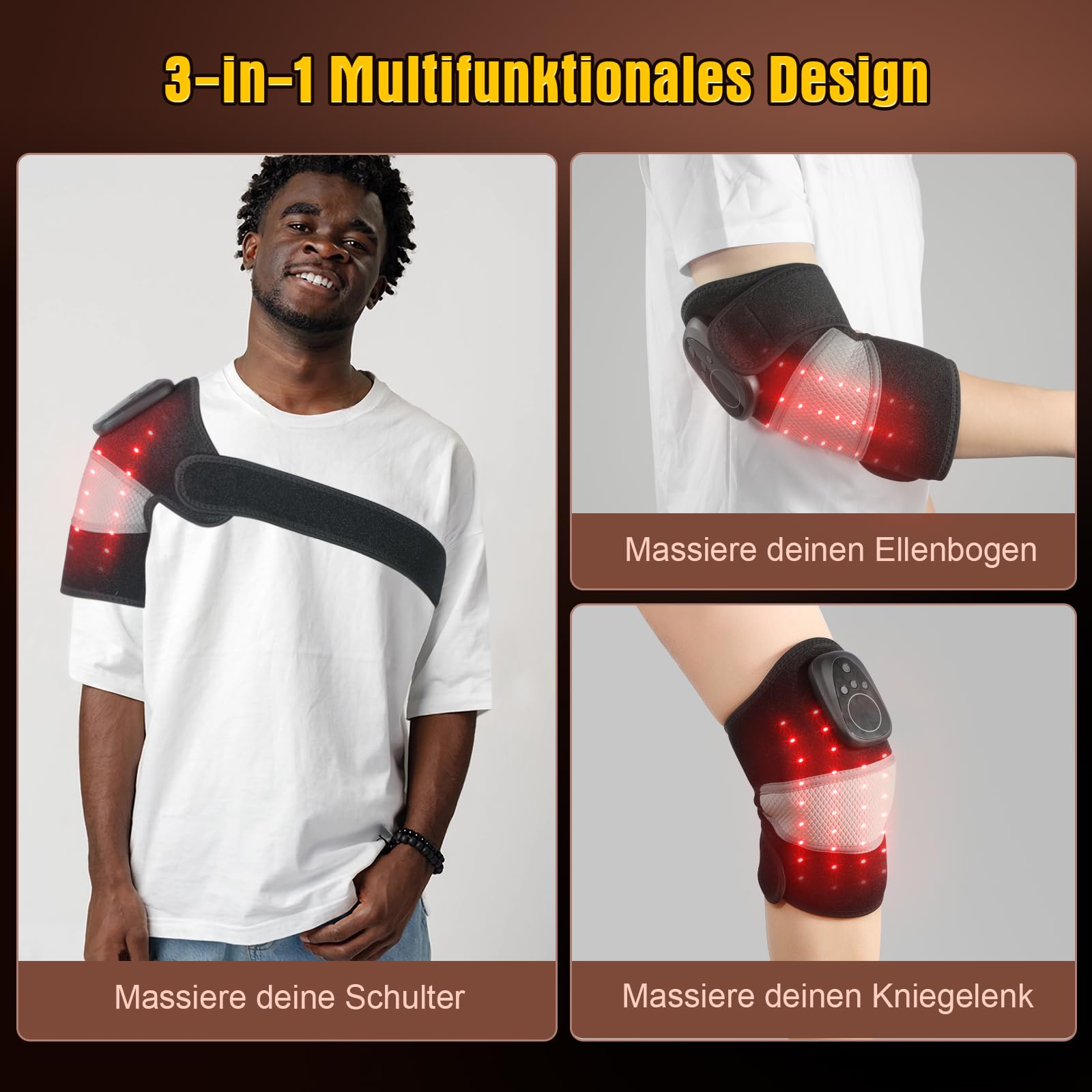 Kabelloses Knie - Massagegerät Mit Rotlicht Heizbare Kniebandage Arthritis Schmerzlinderung 3 - in - 1 Heizkissen Vibrationsfunktion Für Knie, Schulter, Ellbogen 5000 mAh Akku Bandage