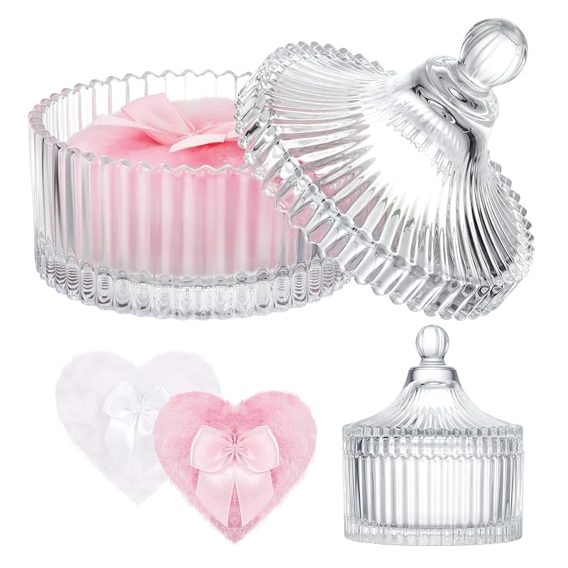WHSLILR Recipiente de Vidro para Puff de Pó com 2 Puffs Reutilizáveis, Transparente, Pequeno