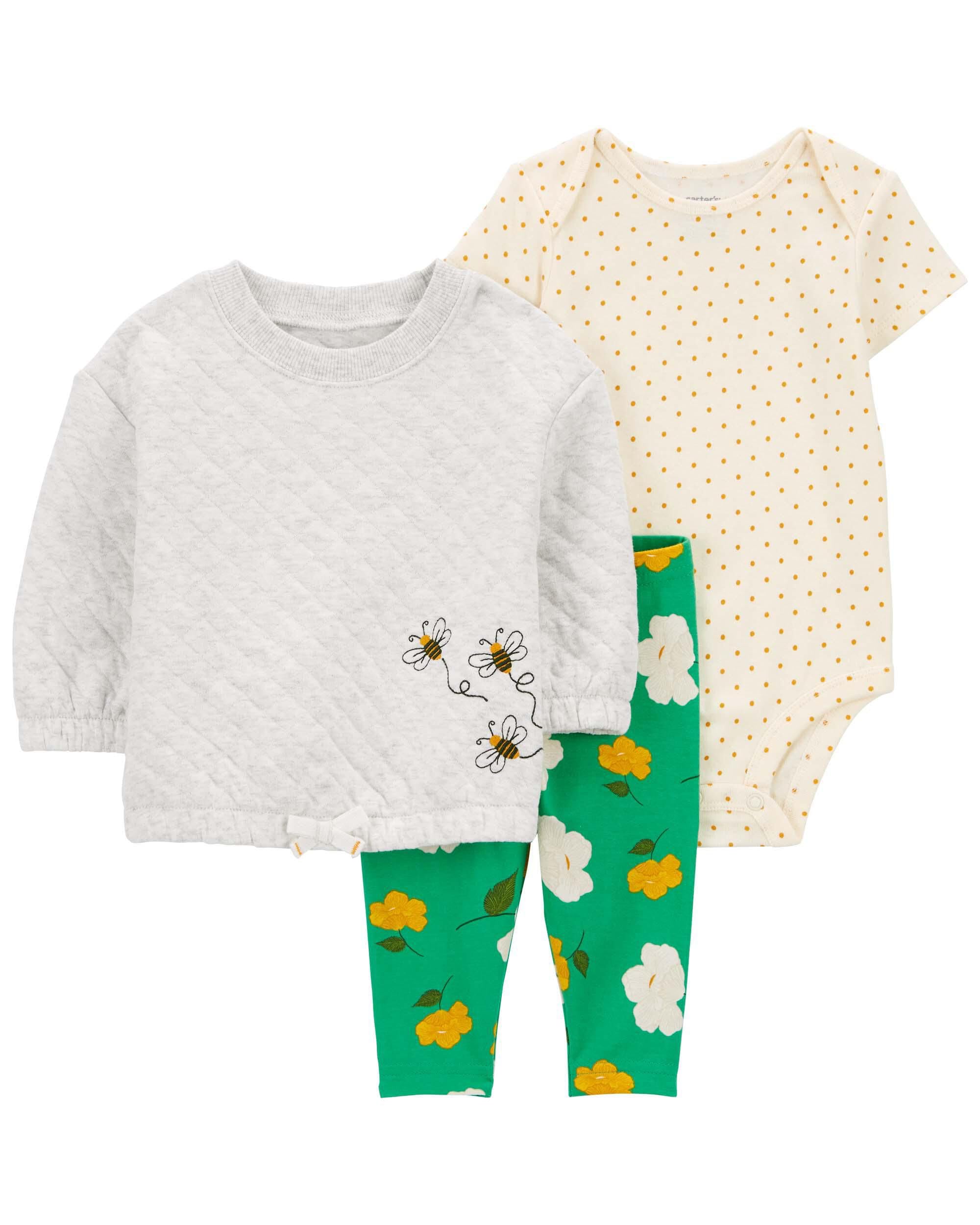 CARTER´S Ensemble 3 pièces Body à Manches Courtes, Veste Sweat et Jegging Fleurs Ensemble bébé