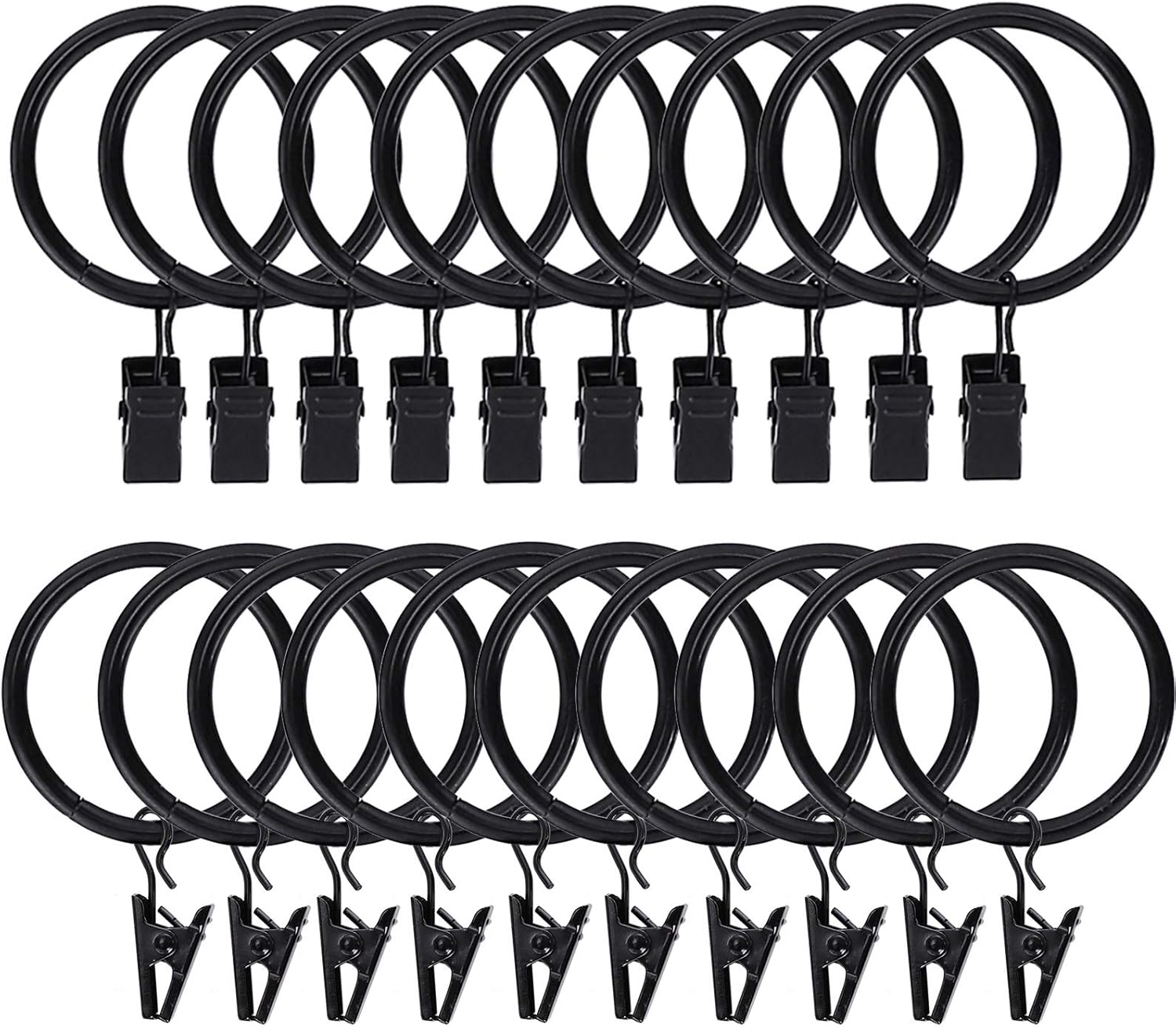 20Pcs Rustproof Drapery Matte Stainless Steel Metal Curtain Rings with Clips 1.5