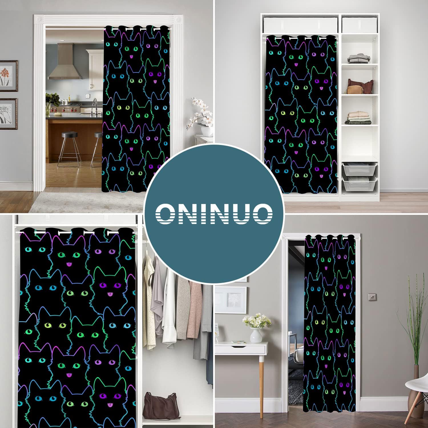 Cat Door Curtains for Doorways, Cartoon Cute Animal Funny Lovely Kitty Colorful Blackout Curtain for Kids Bedroom Closet, Grommet Thermal Insulated Privacy Door Drapes for Room Divider, 34"W x 80"L
