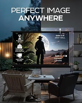 PropVue Projector Screen with Stand 84 inch - 16:9 HD Premium Wrinkle-Free Tripod Screen for Projector with Carry Bag and Tight Straps
