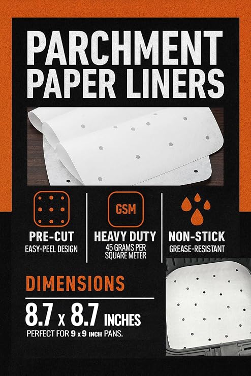 Air Fryer Parchment Paper for Ninja Air Fryer Pro 4-in-1 5 qt, AF141, Baking Paper Squares for Cosori, Instant Pot Vortex, Chefman, Pre-Cut Liners, Heavy Duty and Non-Stick