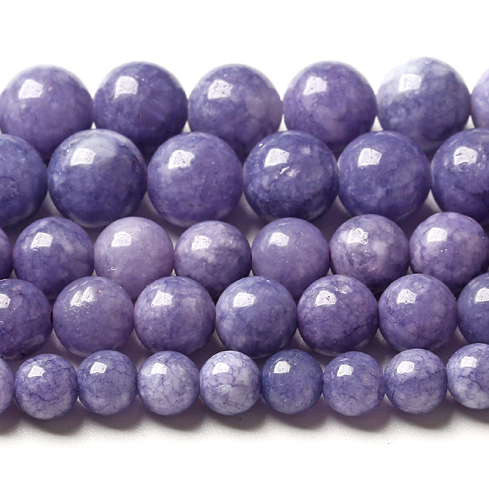 Lot de 72 perles rondes en calcédoine violette lavande de 10 mm pour la fabrication de bijoux et les travaux manuels - 2 brins - 81,3 cm