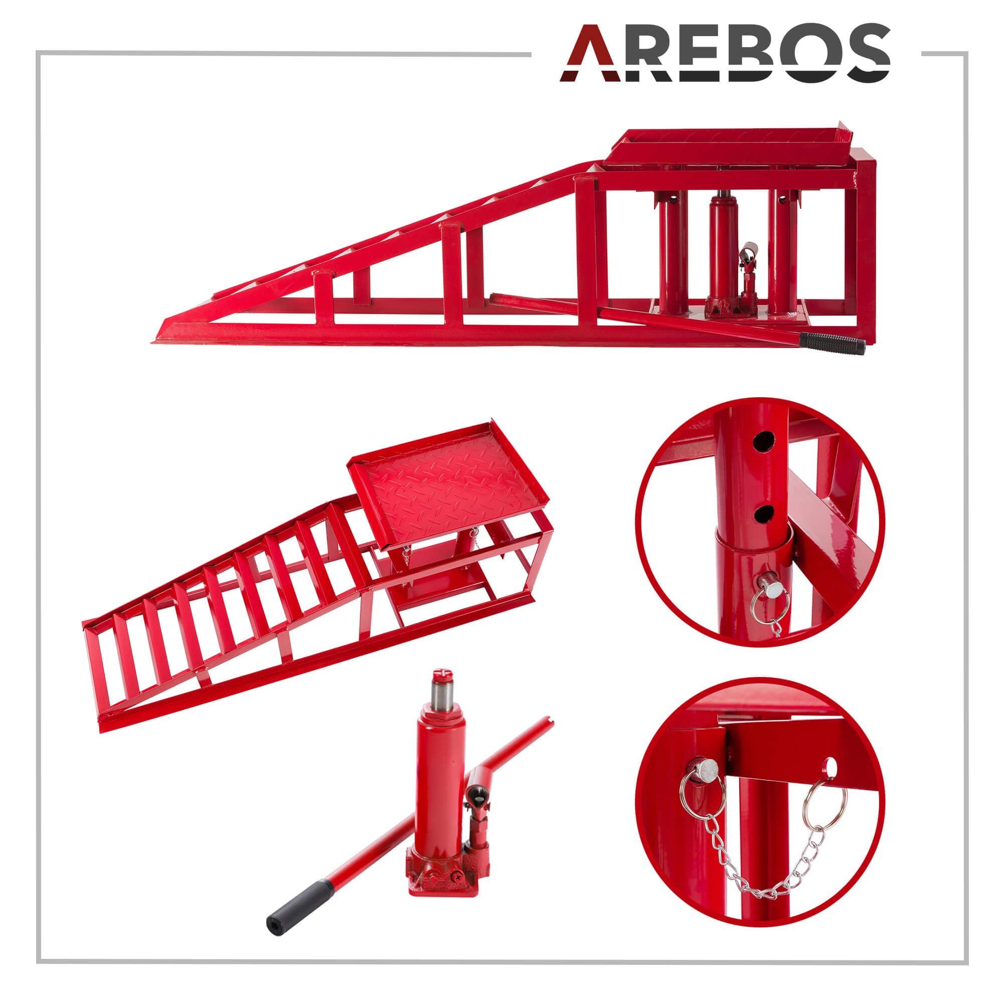 Arebos Rampa hidráulica Ajustable | Gatos para Coche | Soportes de Ejes | Rampas de Carga para vehículos | 2 T | de Levantamiento y Carga | Regulable en Altura de 290 a 375 mm