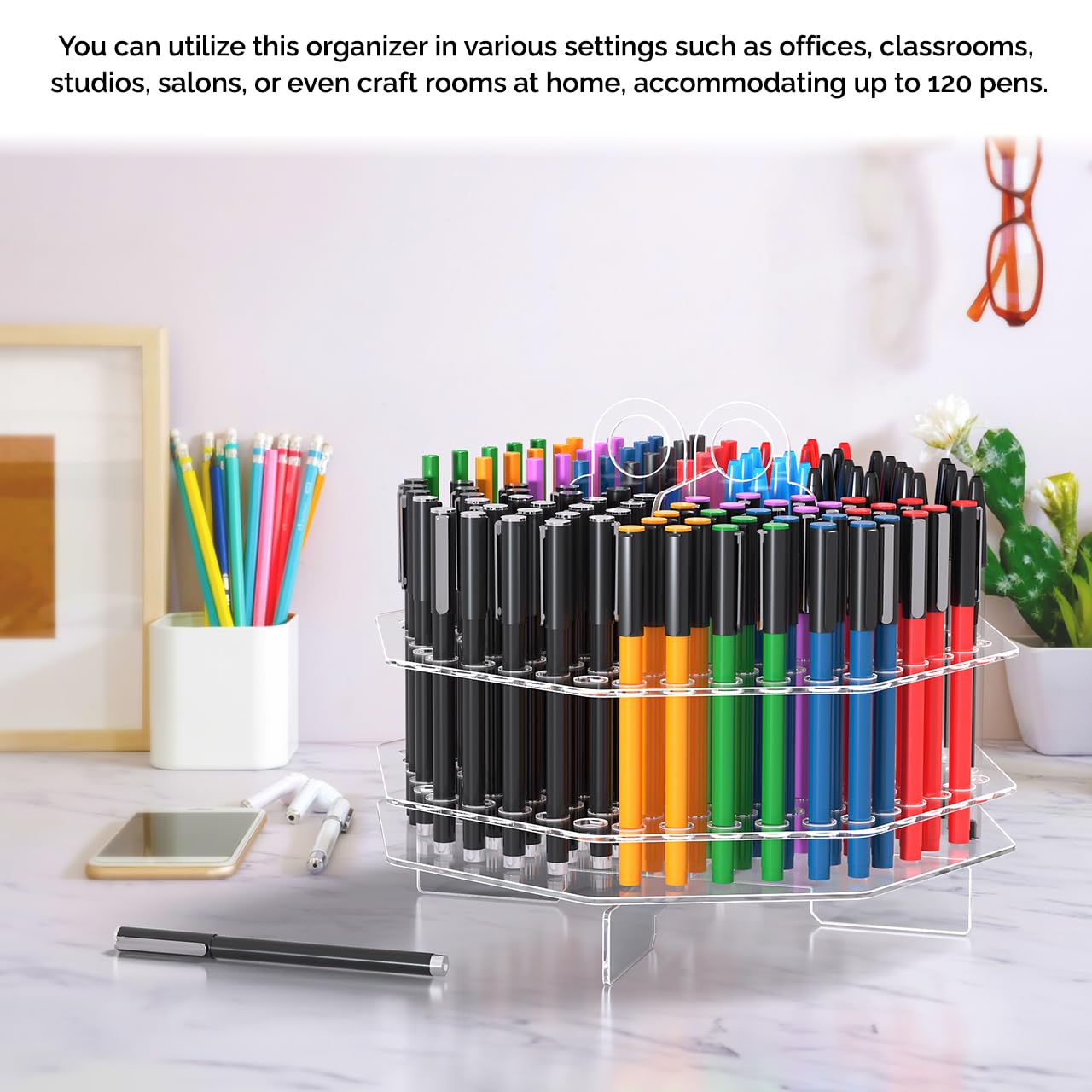 48 Slot Pen Showing Stand Pencil Holder Stationery Storage Box Painting Pens Desktop Ganizer Home Decor Craft Miniature - 15