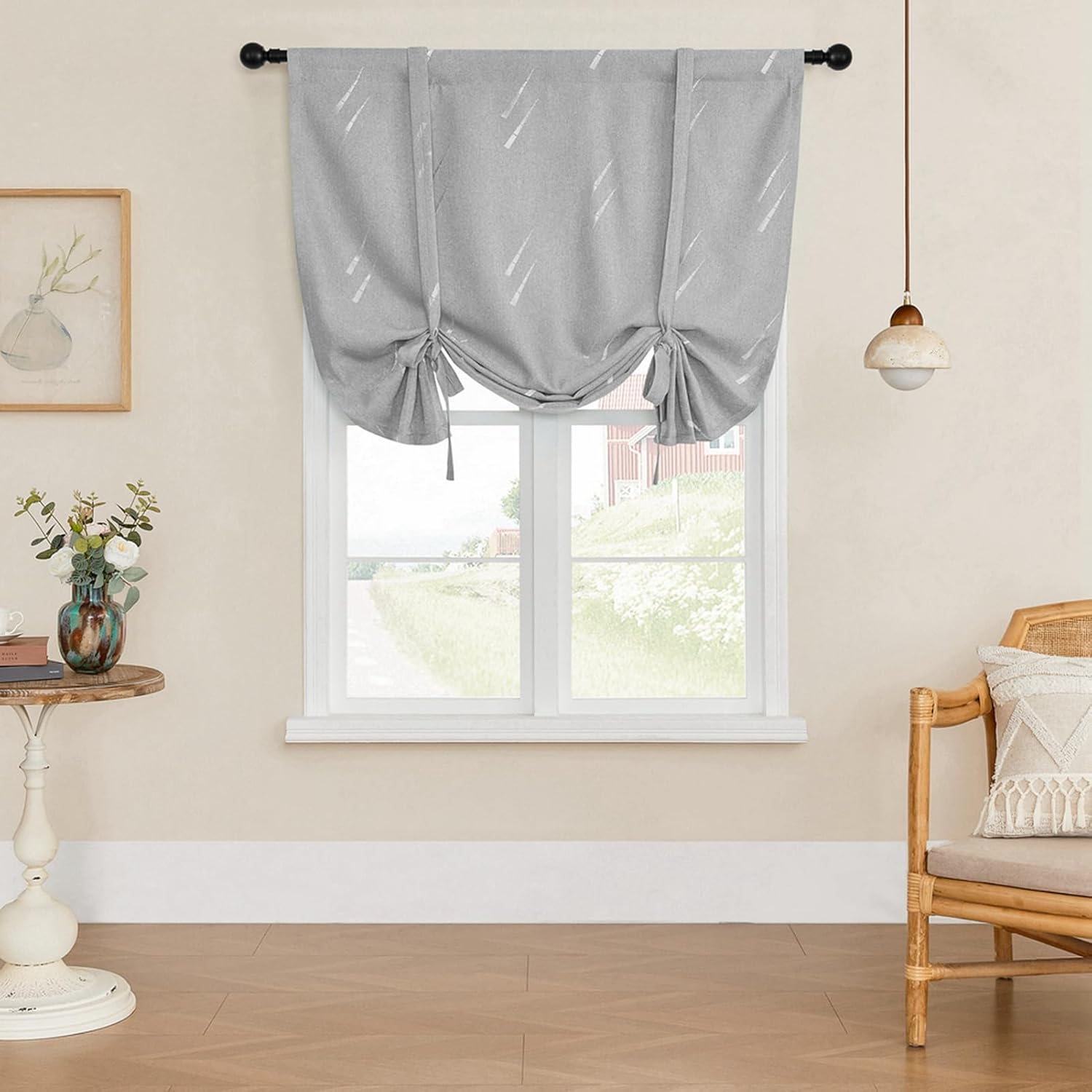 Liveinu Curtain Thermal Insulated Tie Up Window Shade Light Blocking Curtains for Kitchen Bathroom, Decoration Balloon Shade Corner Window Drape, Grey 2, 42.8" W x 64" L