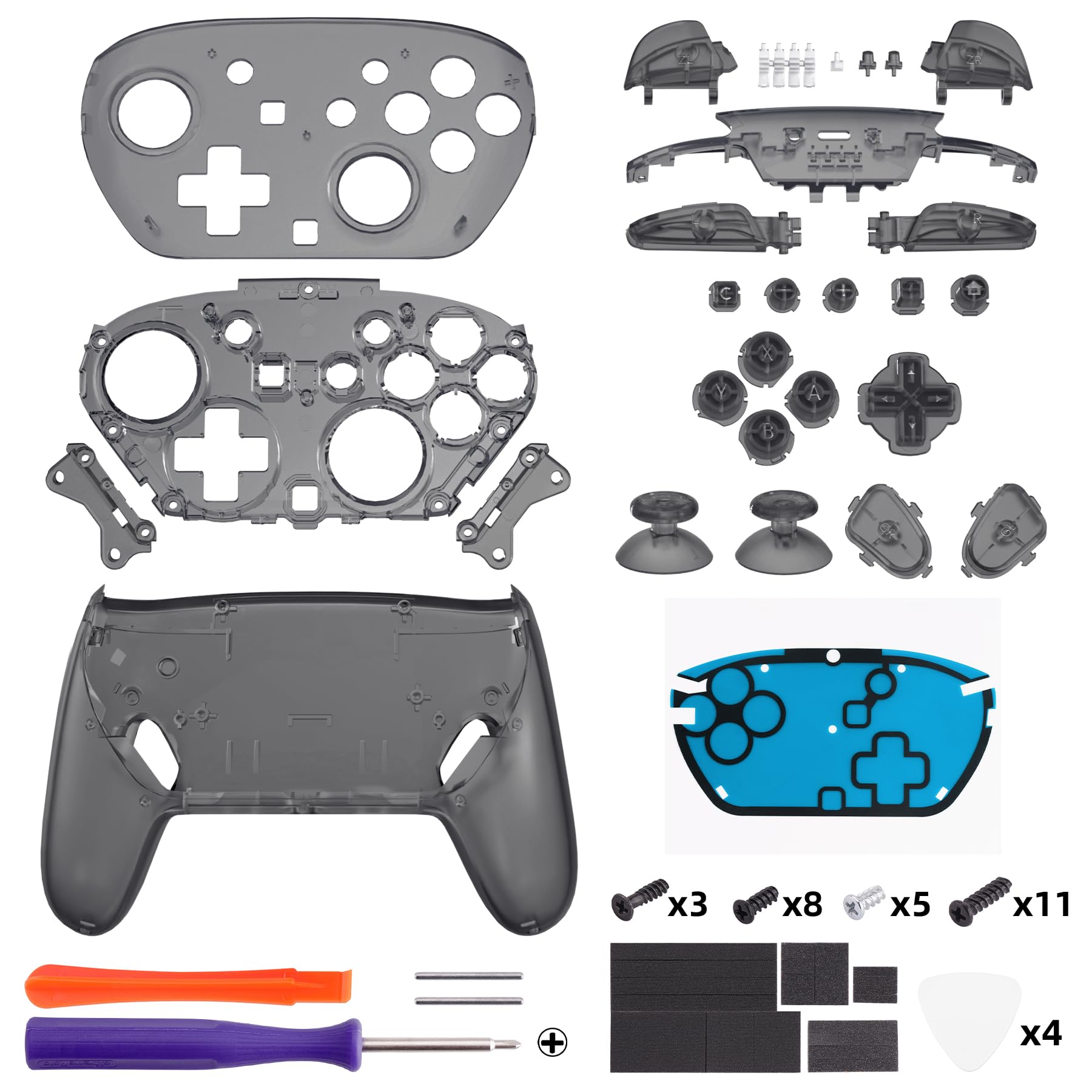 eXtremeRate DIY-Ersatz Case & Buttons Set für Switch 2 Pro Controller, Custom Front Hülle/Rückgehäuse/Joysticks/Tasten Zubehör für Nintendo Switch 2 pro Controller-Transparent Schwarz
