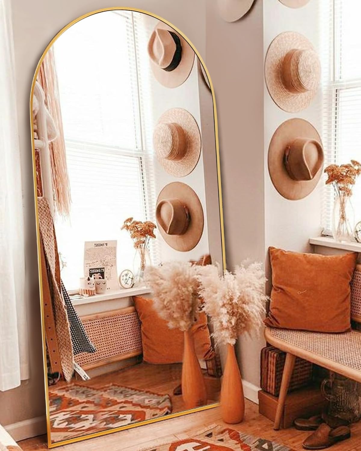 DYNWELL Arched Full Length Mirror, Floor Mirror with Stand