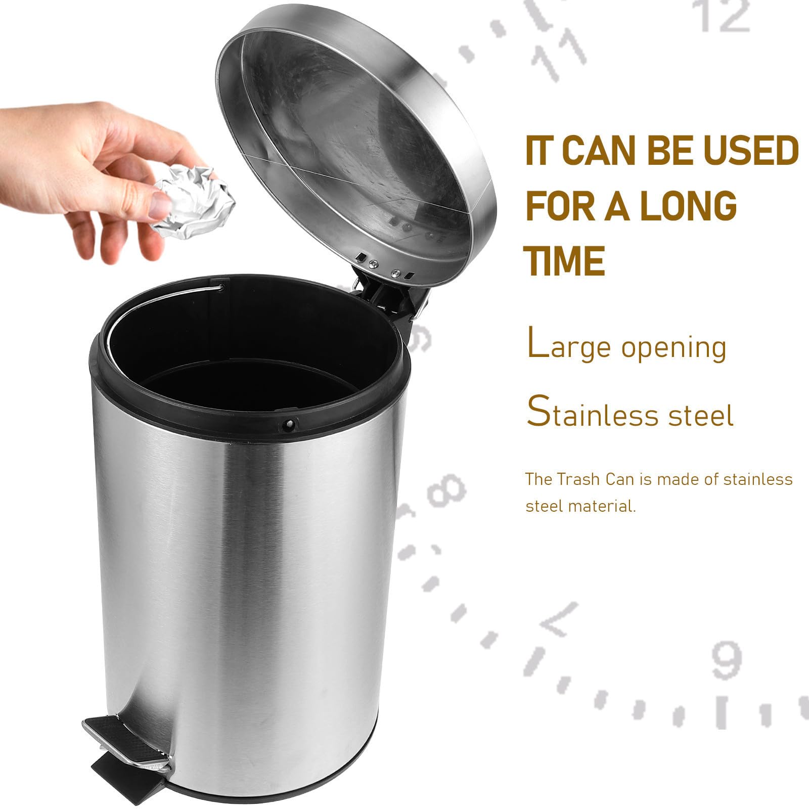 Cubo de Basura Diseño Reutilizable de Acero Inoxidable de 7l Pedal y Tapa y Apertura Amplia para Cocina y Dormitorio