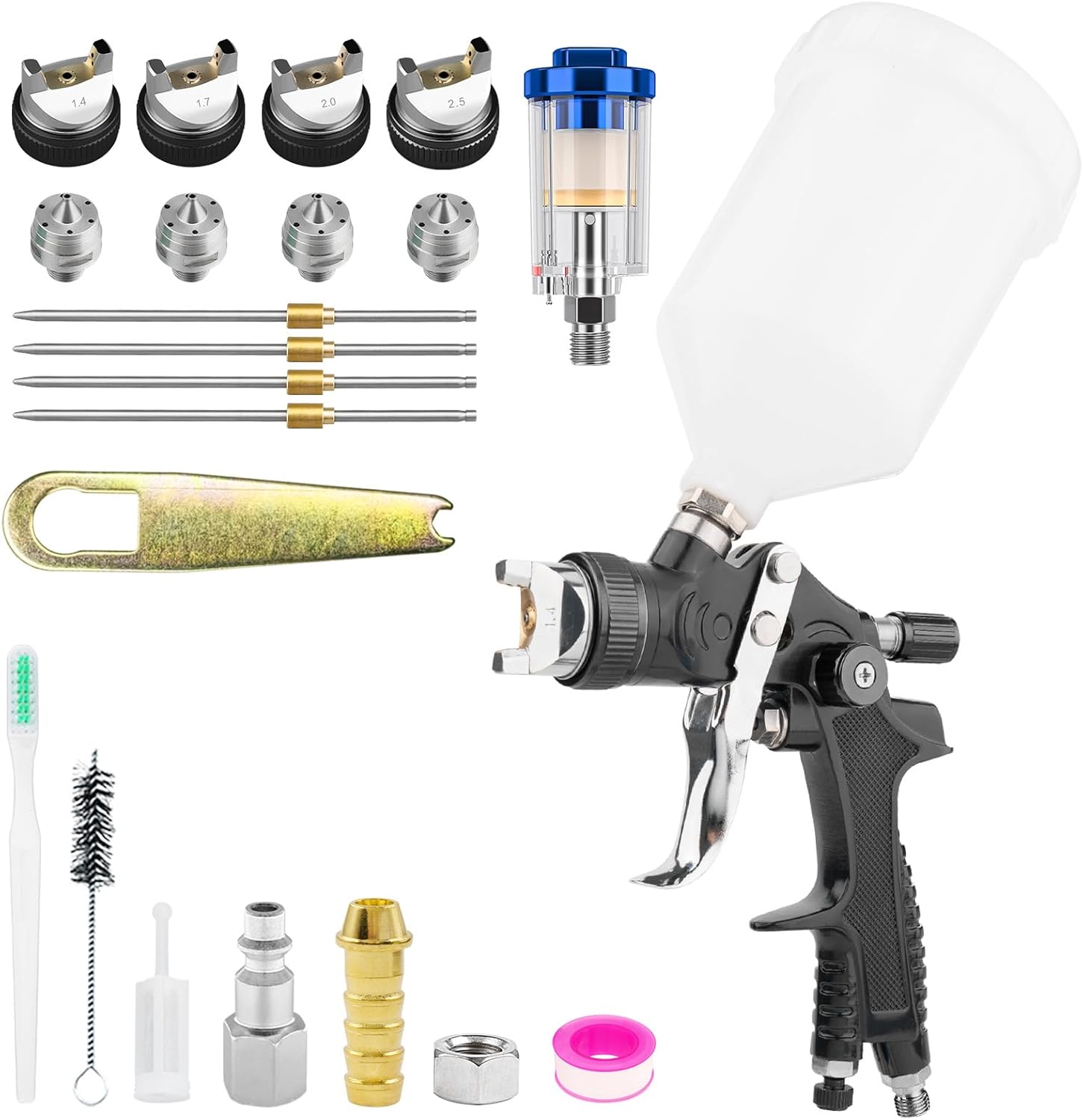 HVLP Spray Gun Kits Gravity Feed Air Paint Gun with 1.4/1.7/2.0//2.5 mm Nozzles Spray Paint Gun Automotive with Air Gauge for Car Paints, Primer, Clear/Top Coat & Touch-Up (Blue)