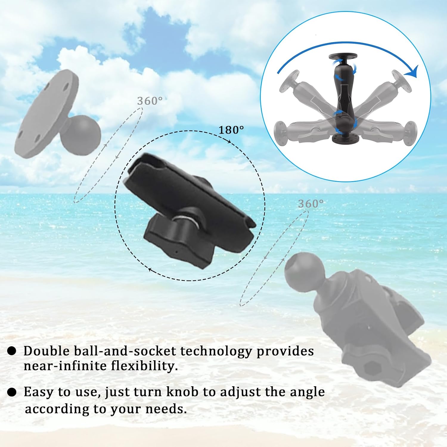 Double Socket Arm Compatible with RAM, Arkon & iBolt B Size 1" Ball Mounts, 6 Inch Swivel Extension Arm Replacement Accessory for Marine Electronics, GPS, Fish Finder Mounts image 4