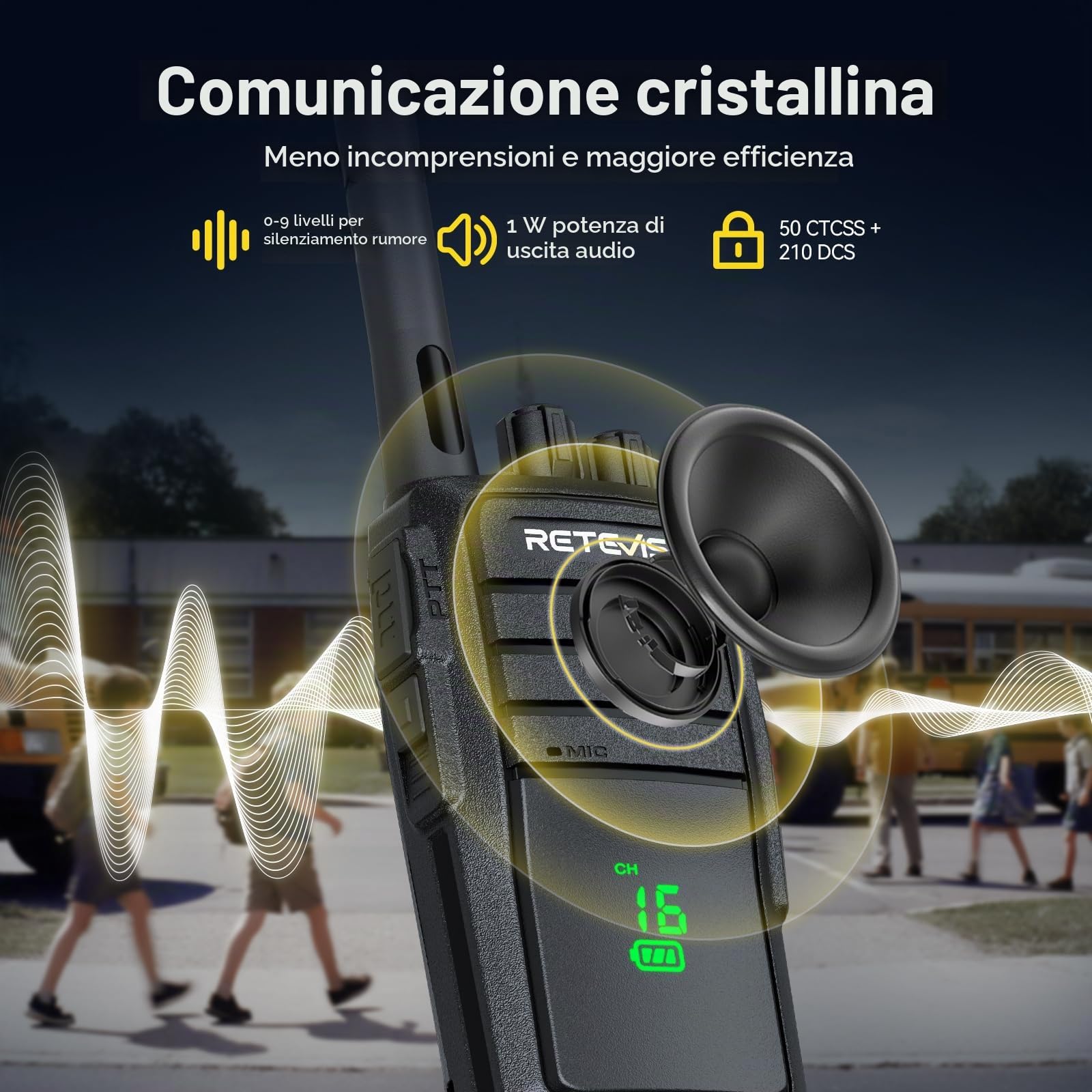 Retevis RT21H Walkie Talkies, Schermo Nascosto Radio Bidirezionale IP54 Impermeabile Robusto Tipo-C 6 Vie Caricabatterie Walkie Talkie Ricaricabili per Scuole, Hotel, Magazzini (6 Pezzi, Nero)