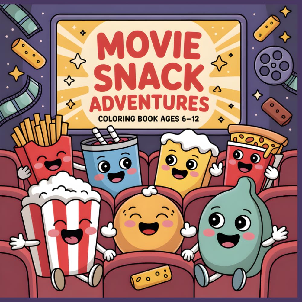 Coloring Book for Kids Movie Snack Adventures: Popcorn Soda Hotdogs and Fun Movie Night Scenes to Color (Tasty World Adventures Coloring Series)