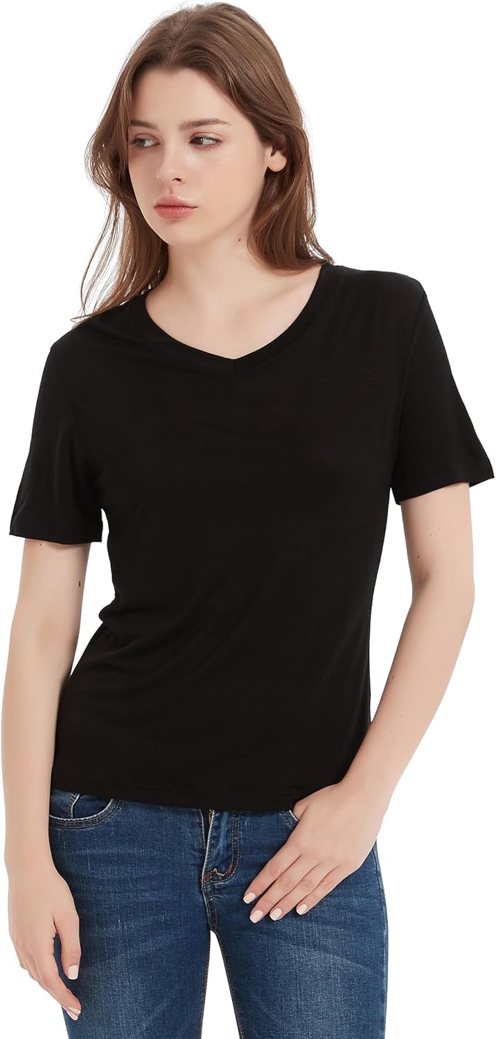 100% Merino Wool T-Shirt Women V Neck Short Sleeve Athletic Tee Lightweight No-Odor Base Layer - Image 2