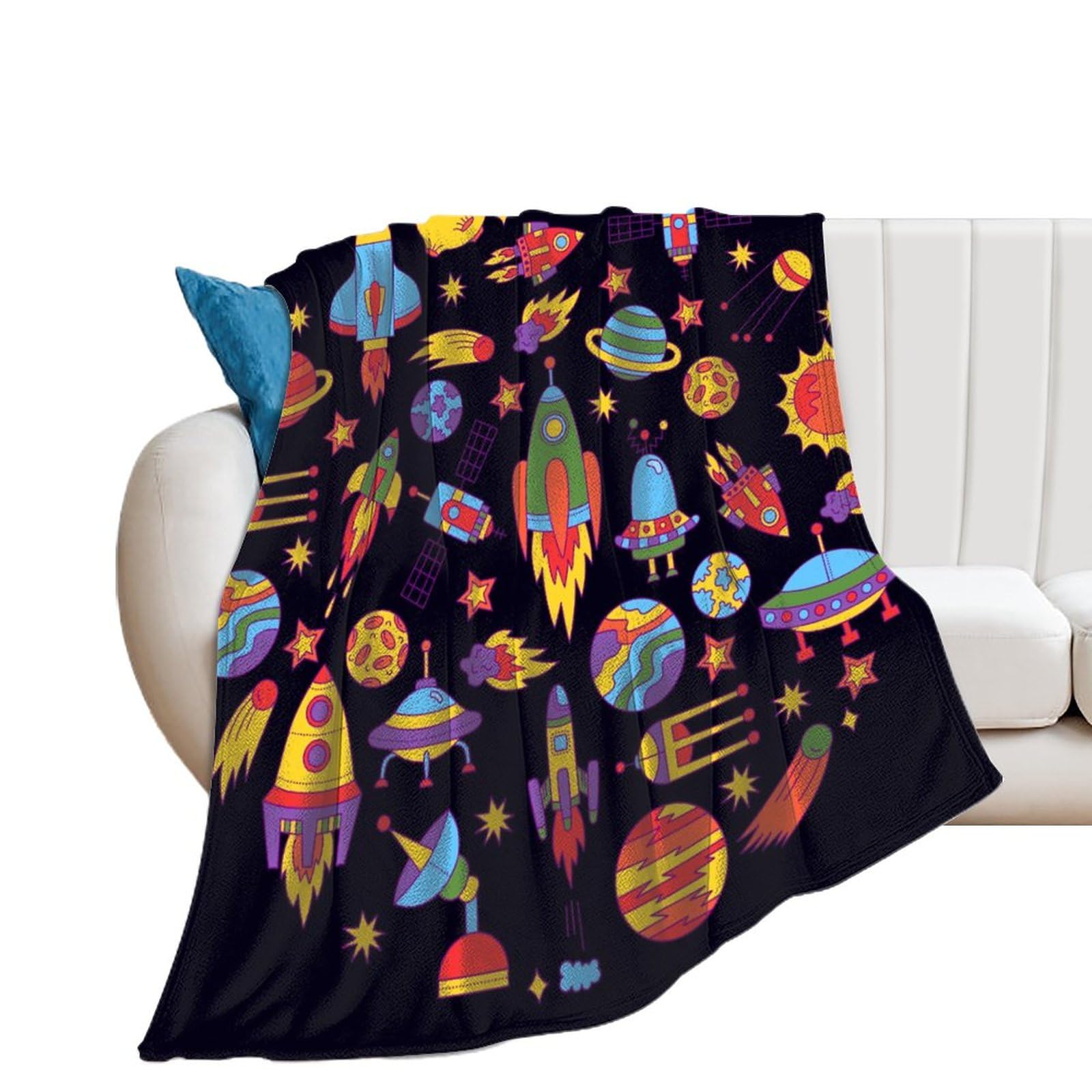 Couverture polaire en flanelle 130x150cm motif espace pour lit d'enfant et canapé