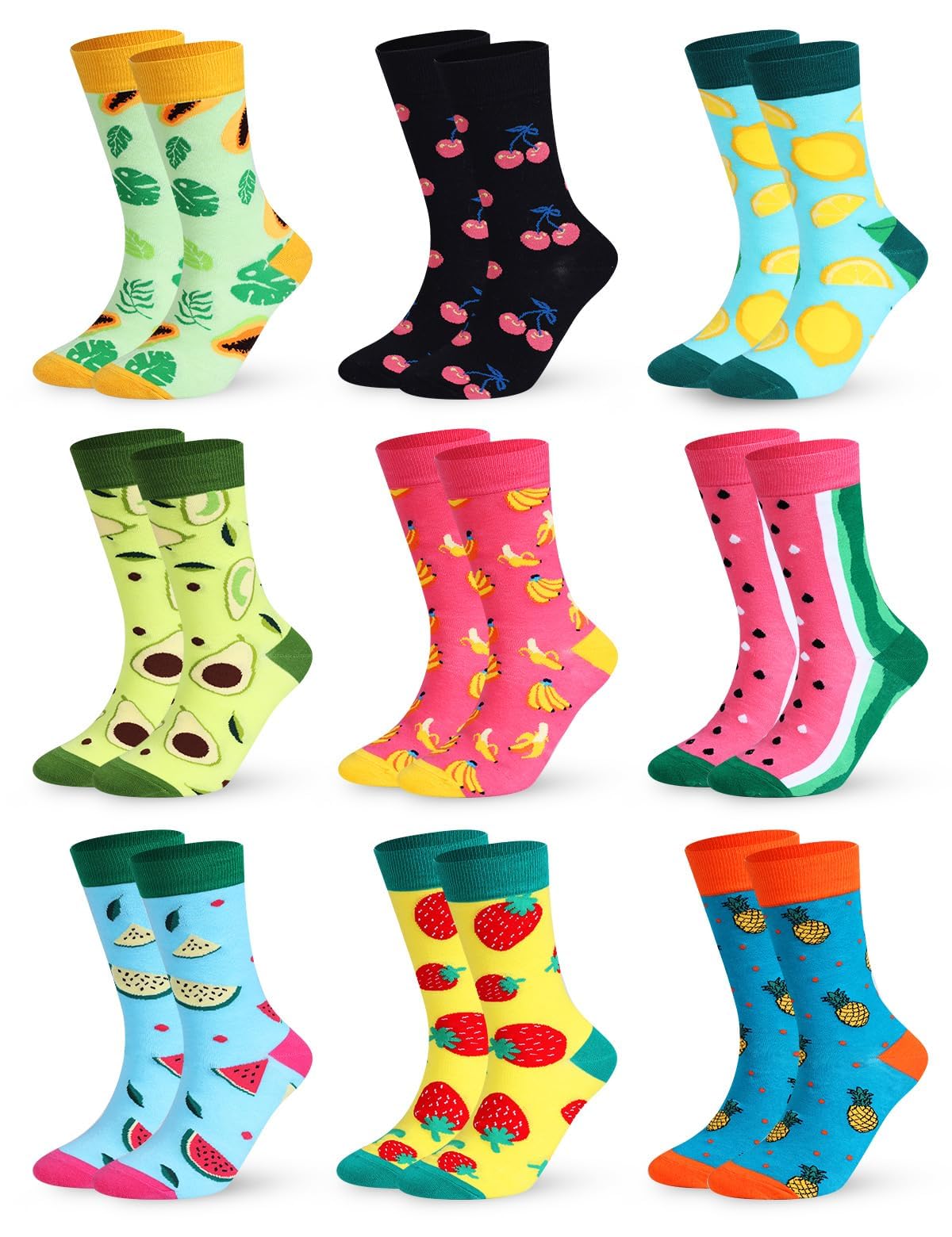 DASHUAIGE 9 Pairs Funny Fruit Crew Socks for Women – Cute Colorful Novelty Crew Socks, Soft Comfortable Gift for Girls